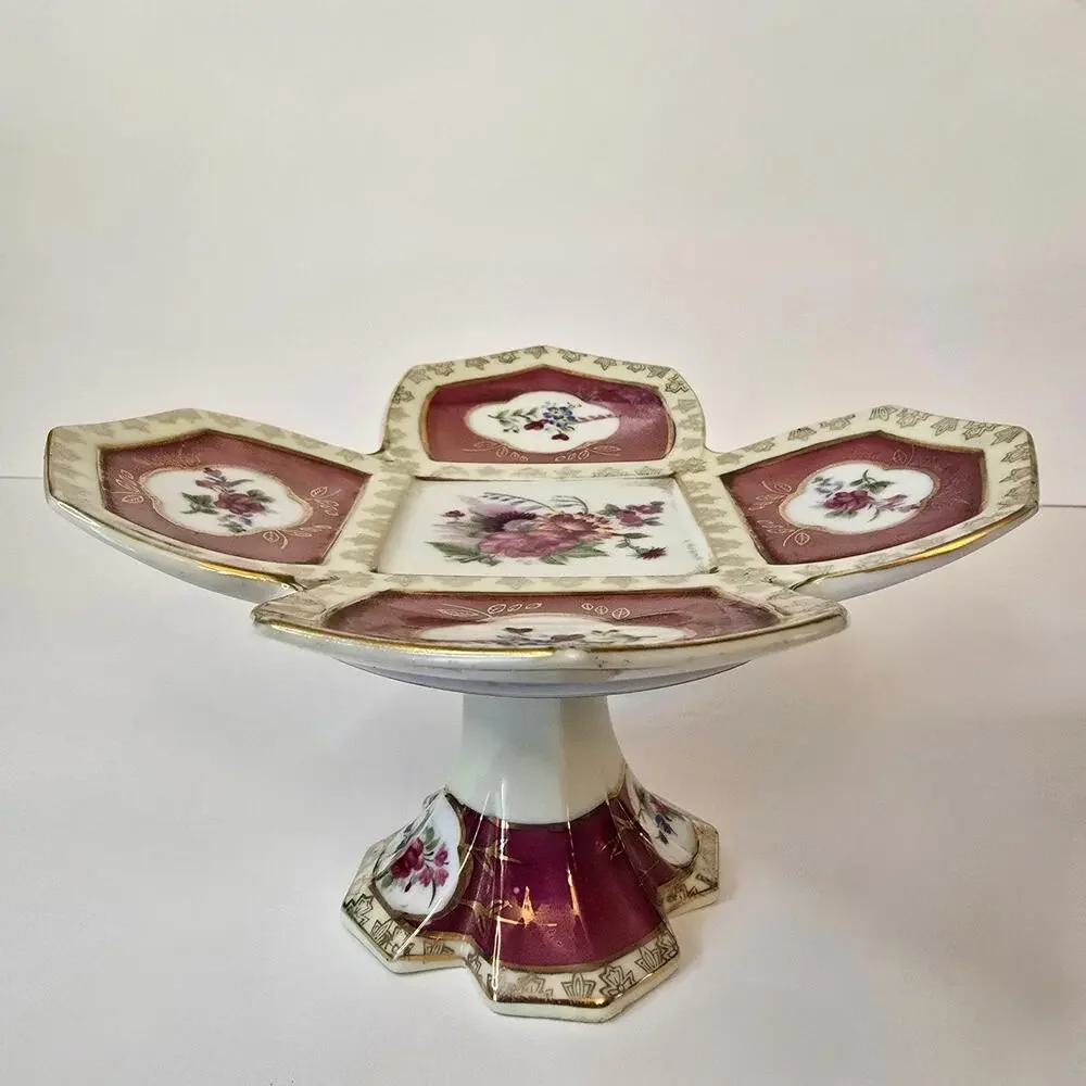 Camille Naudot Porcelain Footed Plate Tidbit Dish Cake French Antique Floral